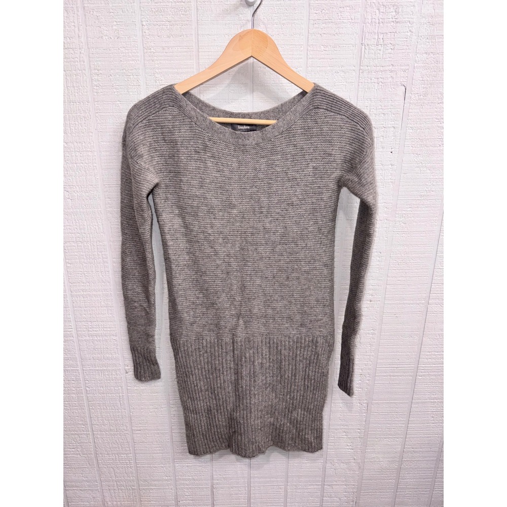 Neiman Marcus Cashmere Tunic Sweater Women Gray Ribbed Hem Side Slit XS